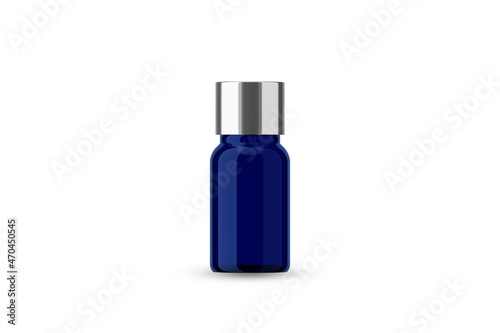 Blue Glass Essential Oil Bottle with Silver Cap for Mockup Creation 3D Rendering