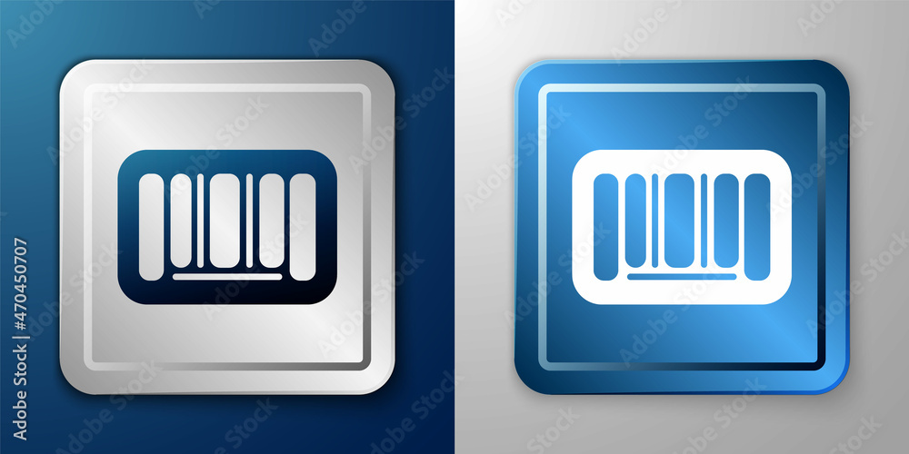 White Barcode icon isolated on blue and grey background. Silver and blue square button. Vector White Barcode icon isolated on blue and grey background. Silver and blue square button. Vector