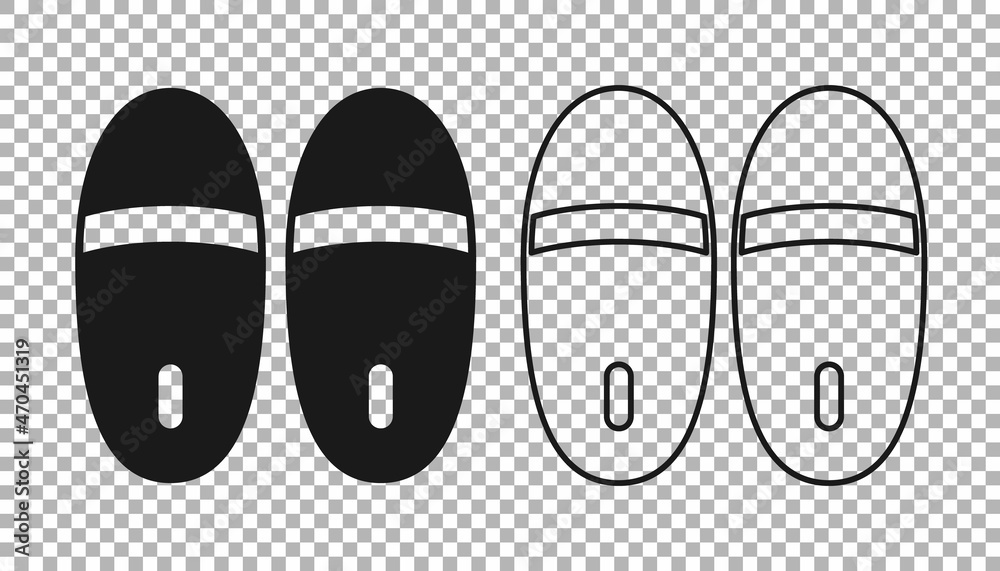 Black Slippers icon isolated on transparent background. Flip flops sign. Vector Black Slippers icon isolated on transparent background. Flip flops sign. Vector
