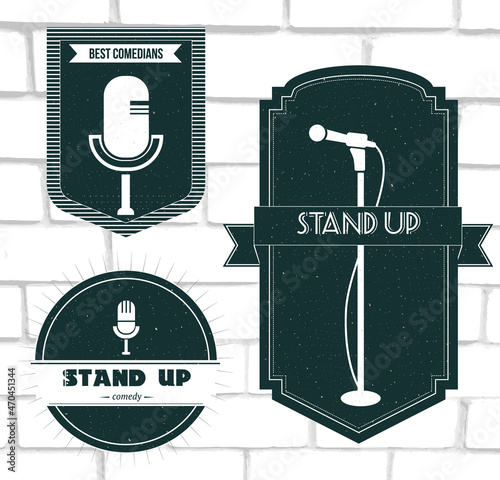 Stand up open mic badges set