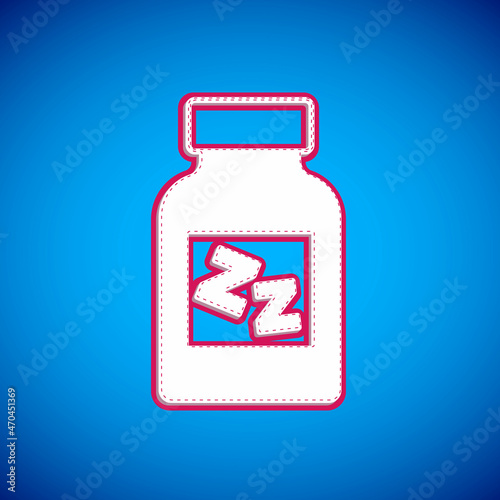 White Sleeping pill icon isolated on blue background. Vector