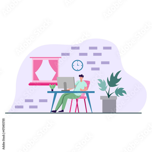 Freelance. Work at home. Quarantine. Freelance man working on laptops.