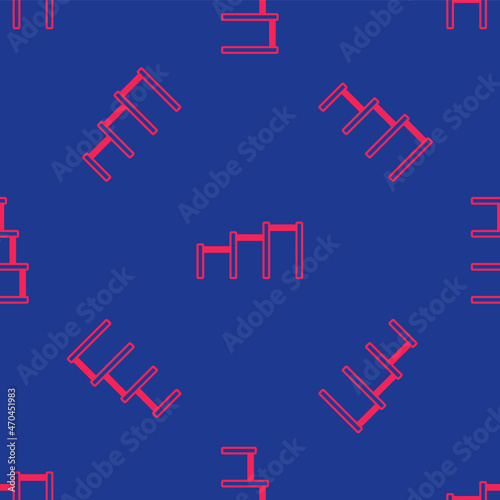 Red Sport horizontal bar icon isolated seamless pattern on blue background. Vector