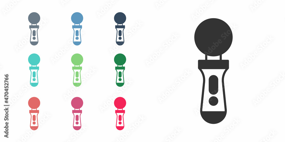 Black VR controller game icon isolated on white background. Virtual reality experience, sensation of presence, position-tracking technology device. Set icons colorful. Vector Black VR controller game icon isolated on white background. Virtual reality experience, sensation of presence, position-tracking technology device. Set icons colorful. Vector