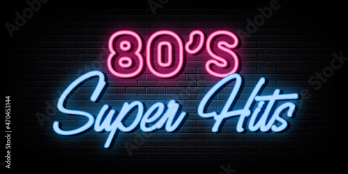 80s super hits neon signs vector.