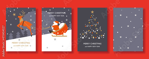 Santa, Deer And Christmas tree Card Set