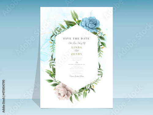 Blue roses wedding invitation template