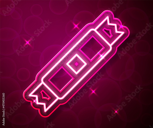 Glowing neon line Sugar stick packets icon isolated on red background. Blank individual package for bulk food products as coffee, salt, spices. Vector