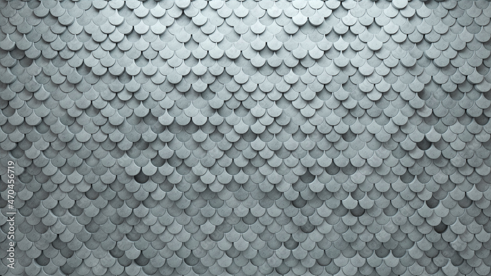 Polished, Fish Scale Wall background with tiles. 3D, tile Wallpaper with Concrete, Futuristic blocks. 3D Render Polished, Fish Scale Wall background with tiles. 3D, tile Wallpaper with Concrete, Futuristic blocks. 3D Render