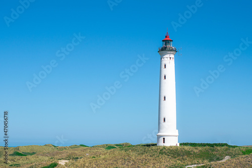 Lighthouse at the danish coast called Lyngvig Fyr. High quality photo