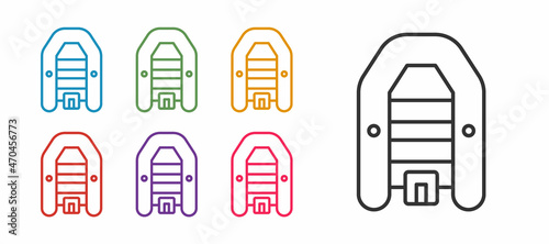 Set line Inflatable boat with outboard motor icon isolated on white background. Set icons colorful. Vector