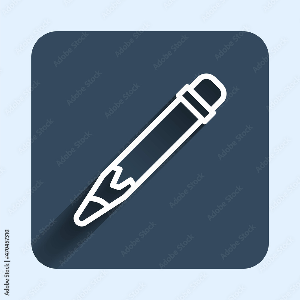 White line Pencil with eraser icon isolated with long shadow background. Drawing and educational tools. School office symbol. Blue square button. Vector White line Pencil with eraser icon isolated with long shadow background. Drawing and educational tools. School office symbol. Blue square button. Vector