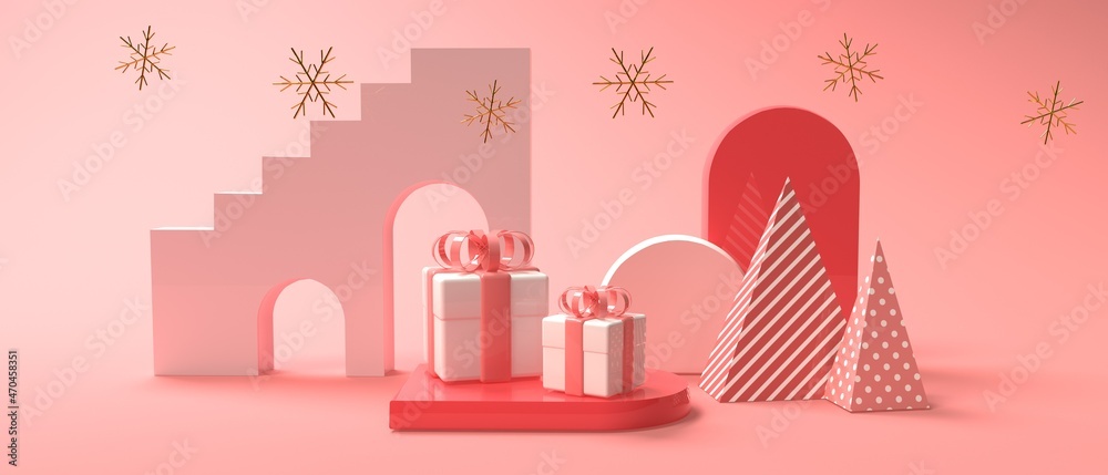 Christmas gift boxes with geometric shapes - 3D render illustration Christmas gift boxes with geometric shapes - 3D render illustration
