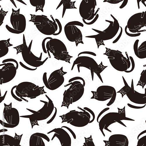 北欧風の猫のシームレスなパターン。テキスタイル、壁紙、包装紙のデザイン。