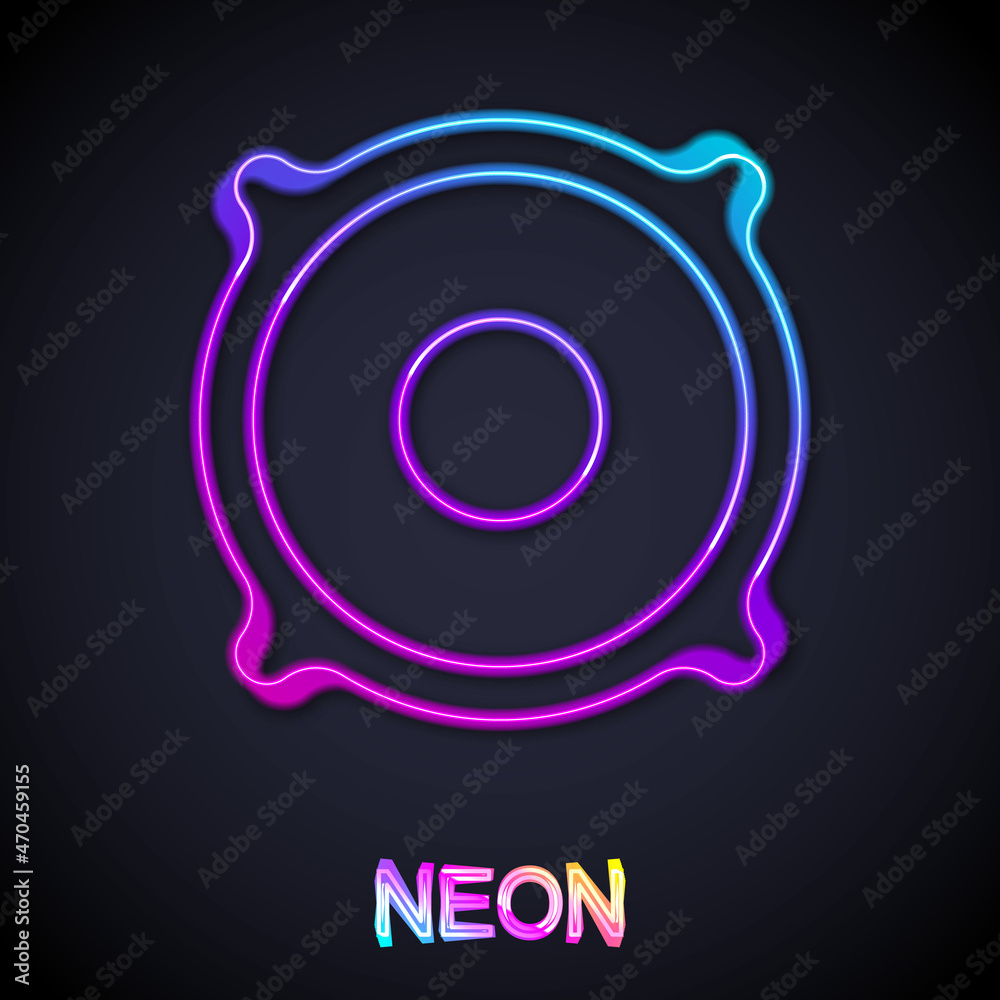 Glowing neon line Stereo speaker icon isolated on black background. Sound system speakers. Music icon. Musical column speaker bass equipment. Vector Glowing neon line Stereo speaker icon isolated on black background. Sound system speakers. Music icon. Musical column speaker bass equipment. Vector