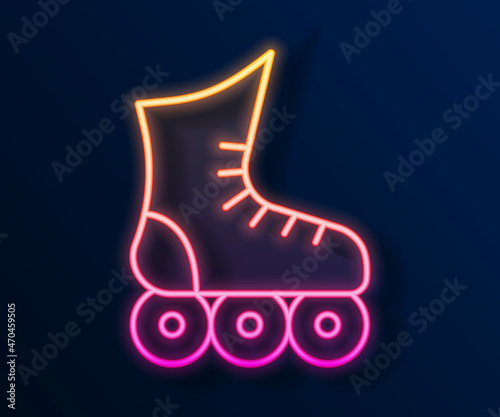 Glowing neon line Roller skate icon isolated on black background. Vector © Iryna