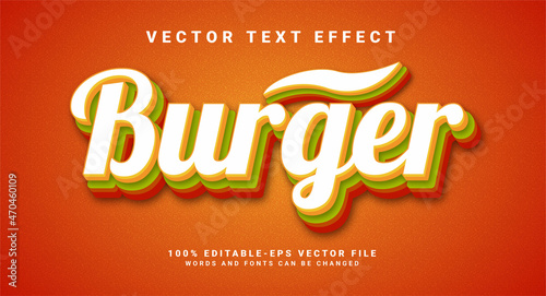 Burger 3D text effect. Editable text style effect suitable for healthy food product needs.