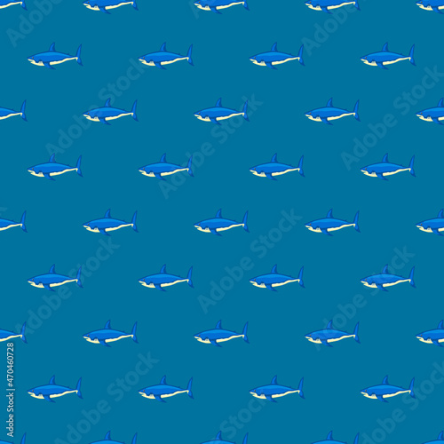 Seamless pattern shark on blue background. Texture of marine fish for any purpose. © Lidok_L