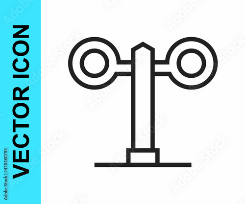 Black line Train traffic light icon isolated on white background. Traffic lights for the railway to regulate the movement of trains. Vector