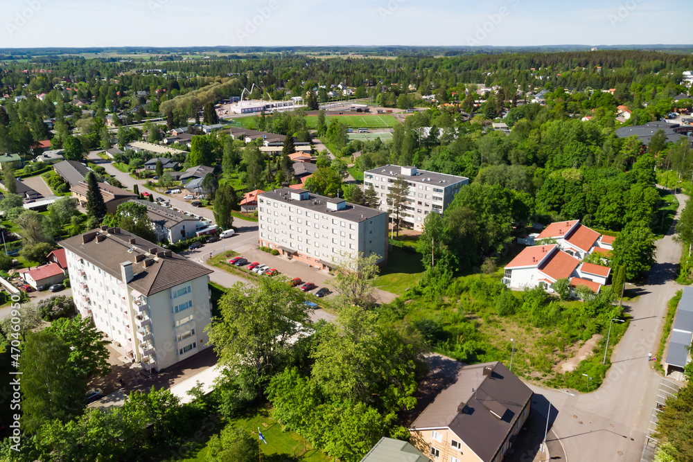 Aerial view of city Kouvola in summer sunny day.