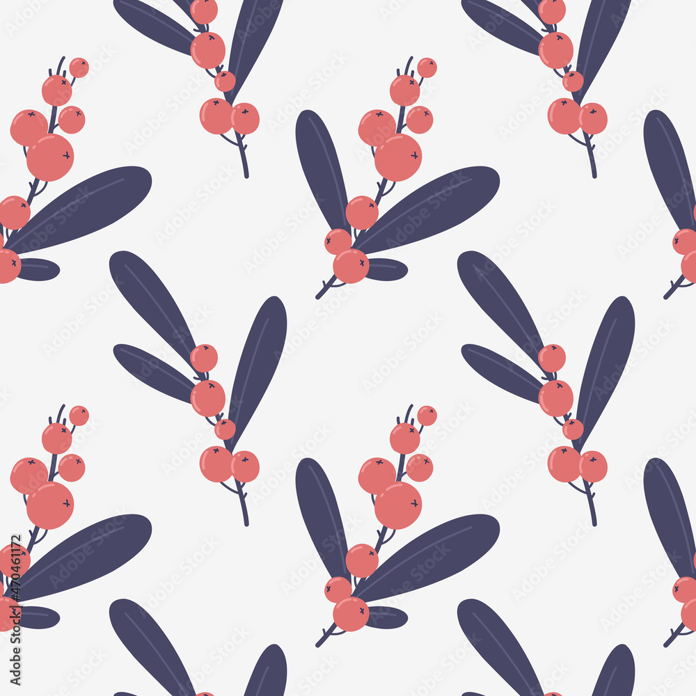 Seamless botanical pattern with berries and leaves. Pattern for fabric, print, baby clothes, wrapping paper, blog, collage, covers.