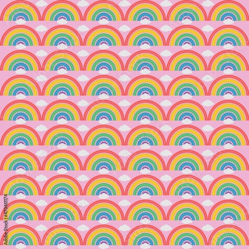 Rainbow Seamless Pattern & Digital Paper | Rainbow seamless pattern illustration on Pink background