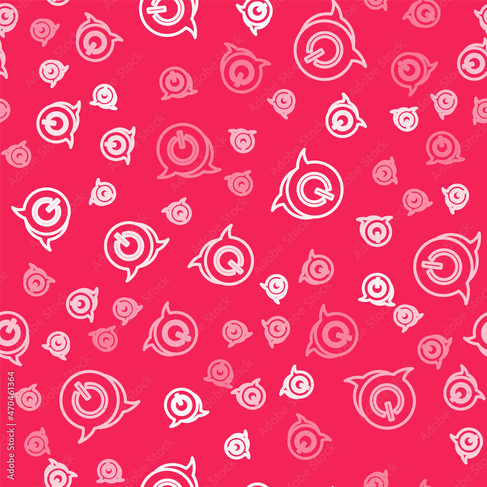 White line Power button icon isolated seamless pattern on red background. Start sign. Vector White line Power button icon isolated seamless pattern on red background. Start sign. Vector
