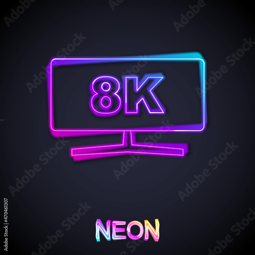 Glowing neon line Computer monitor icon isolated on black background. PC component sign. Vector