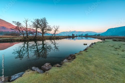 River Derwent flowing into Derwentwater in The Lake District, Cumbria, England