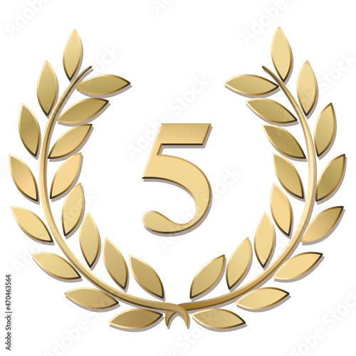 3D gold laurel wreath 5 vector isolated on a white background	
