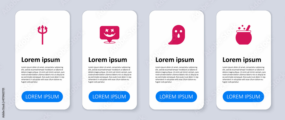 Set Halloween witch cauldron, Ghost, Happy holiday and Trident devil. Business infographic template. Vector