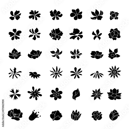 Set of black abstract flowers.