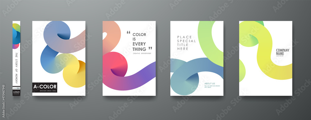 Portfolio geometric design vector set. Abstract blue liquid graphic gradient circle shape on cover book presentation. Minimal brochure layout and modern report business flyers poster template. - obrazy, fototapety, plakaty 