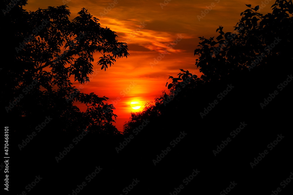 The orange light of the setting sun