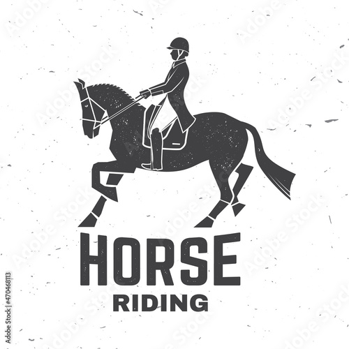 Horse racing sport club badges, patches, emblem, logo. Vector illustration. Vintage monochrome equestrian label with rider and horse silhouettes. Horseback riding sport. Concept for shirt or logo