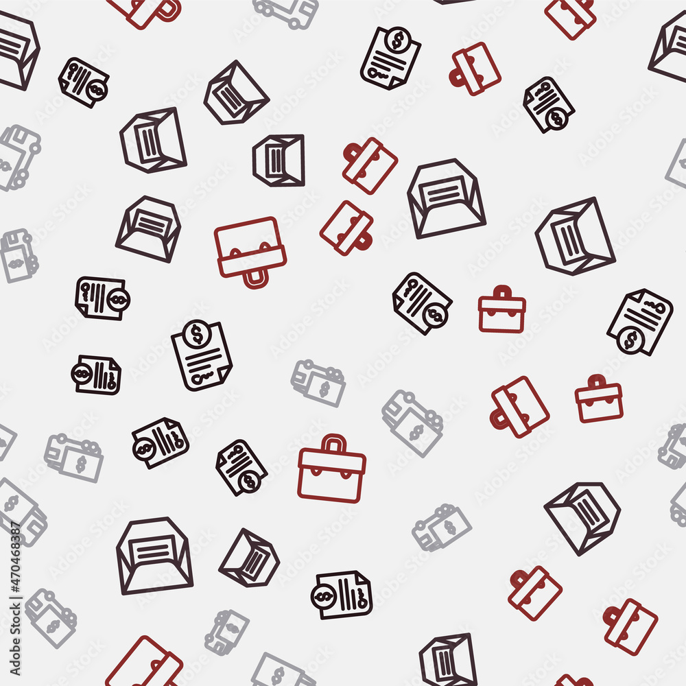 Set line Contract money, Envelope, Armored truck and Briefcase on seamless pattern. Vector Set line Contract money, Envelope, Armored truck and Briefcase on seamless pattern. Vector