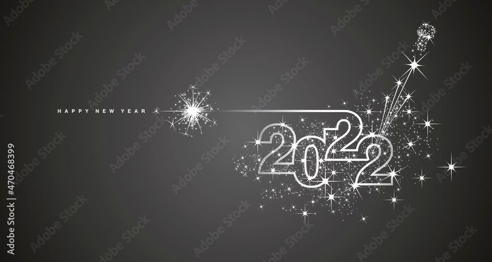 Happy New Year 2022 compact line design sparkle firework champagne open new year eve white dark black vector wallpaper greeting card Happy New Year 2022 compact line design sparkle firework champagne open new year eve white dark black vector wallpaper greeting card