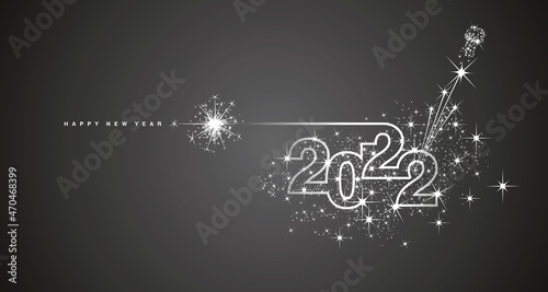 Happy New Year 2022 compact line design sparkle firework champagne open new year eve white dark black vector wallpaper greeting card