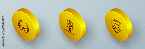 Set Isometric line Glasses, Location hospital and Immune system icon. Vector
