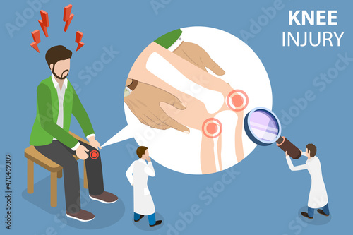 3D Isometric Flat Vector Conceptual Illustration of Knee Injury or Joint Inflammation, Rheumatoid Arthritis of the Knee
