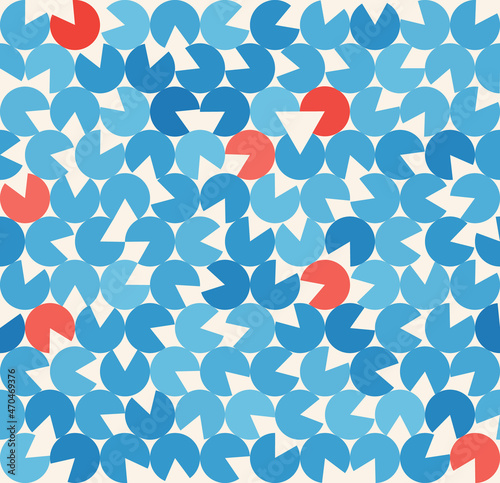 Abstract blue seamless background with circles. Randomly rotating circles with a cutout part.