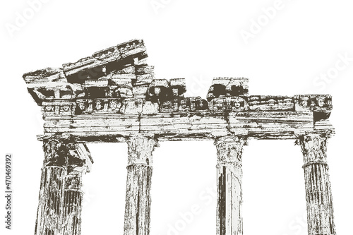 the ruins of the ancient temple of Apollo. part of the facade and columns. Side, Turkey. isolated vector