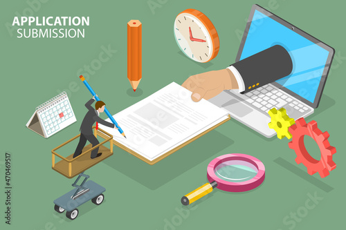3D Isometric Flat Vector Conceptual Illustration of Application Submission, Job Resume Document