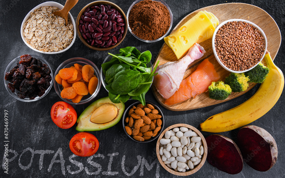 Composition with food products rich in potassium Composition with food products rich in potassium