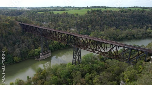 drone view of old train bridge in Kentucky  photo