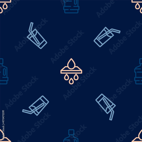 Set line Big bottle with clean water, Glass and Water filter cartridge on seamless pattern. Vector