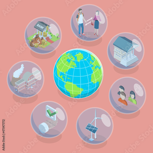 3D Isometric Flat Vector Conceptual Illustration of ESG - Environmental, Social and Corporate Governance, Sustainable and Ethical Business