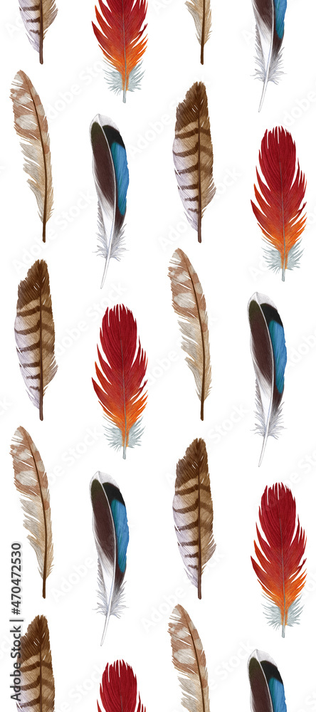 Seamless pattern with feathers. Hand-drawn illustration, colored Seamless pattern with feathers. Hand-drawn illustration, colored