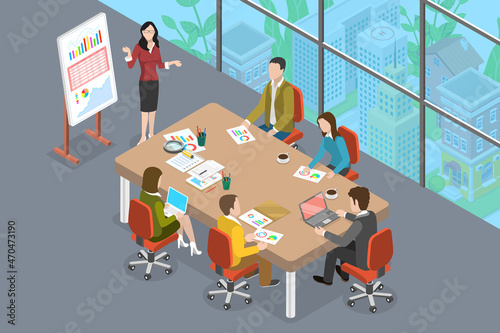 3D Isometric Flat Vector Conceptual Illustration of Boardroom, Business Concefence and Teamwork