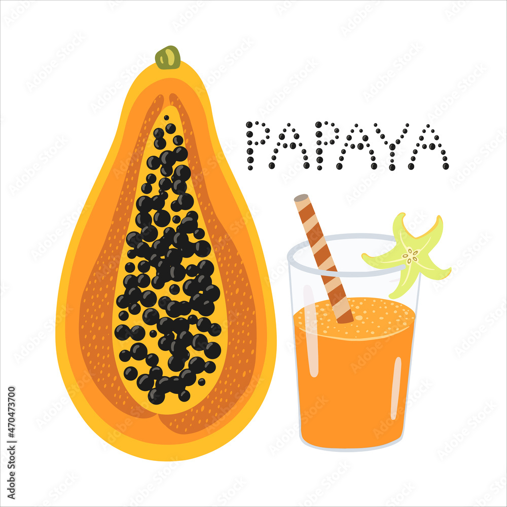 Fototapeta premium Exotic papaya fruit with a glass of papaya juice